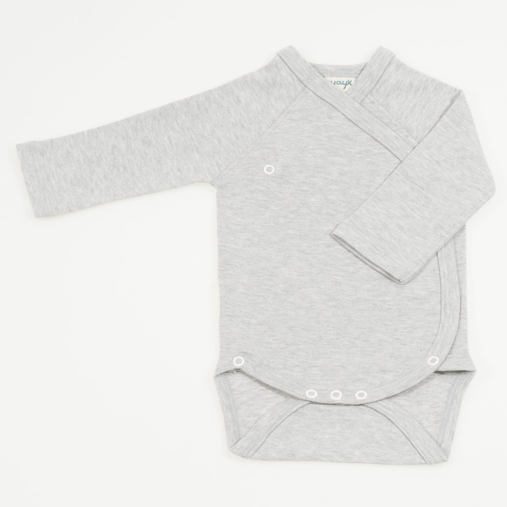 Gray organic cotton long sleeve side staple bodysuit | liloo