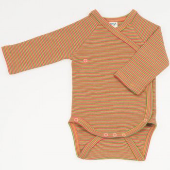  Brown side-snaps long-sleeve bodysuit - organic cotton with colour stripes print