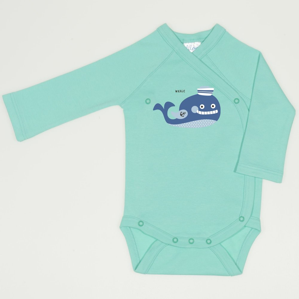 Cockatoo side-snaps long-sleeve bodysuit with whale print | liloo