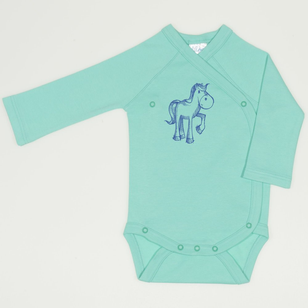 Cockatoo side-snaps long-sleeve bodysuit with horse print  | liloo