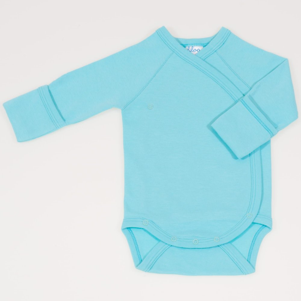 Blue radiance side-snaps long-sleeve bodysuit with gloves | liloo