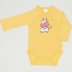 Minion yellow side-snaps long-sleeve bodysuit with cow print