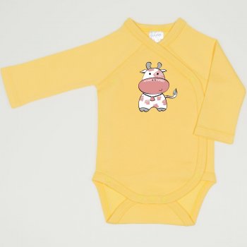 Minion yellow side-snaps long-sleeve bodysuit with cow print| liloo