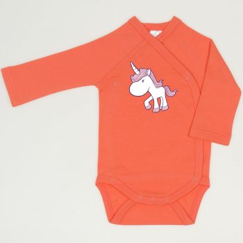 Salmon living coral side-snaps long-sleeve bodysuit with unicorn print | liloo