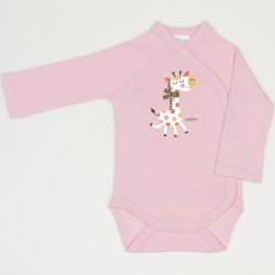 Orchid pink side-snaps long-sleeve bodysuit with giraffe print 