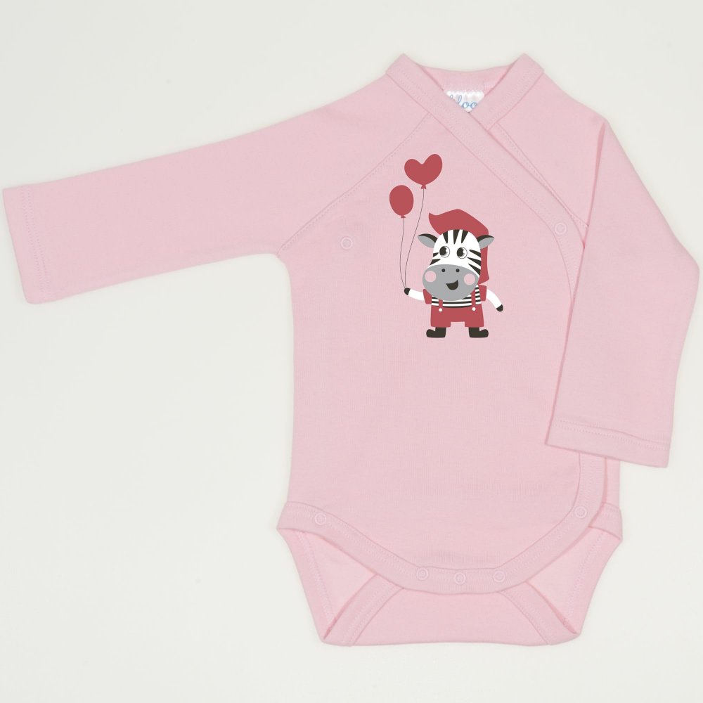  Orchid pink side-snaps long-sleeve bodysuit with zebra with balloons print  | liloo