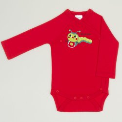  Red tomato side-snaps long-sleeve bodysuit with worm print