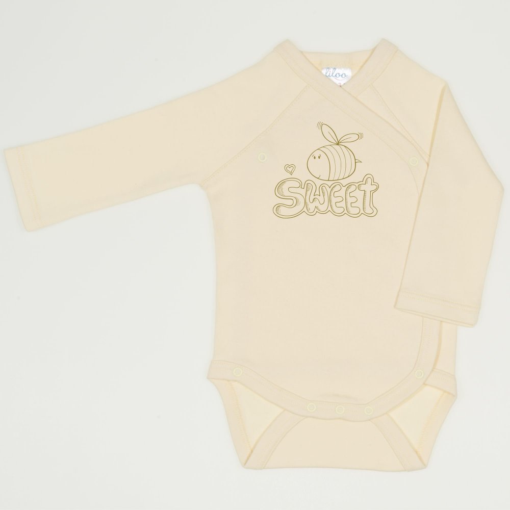 Vanilla custard side-snaps long-sleeve bodysuit with sweet bee print | liloo