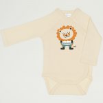 Vanilla custard side-snaps long-sleeve bodysuit with lion print | liloo