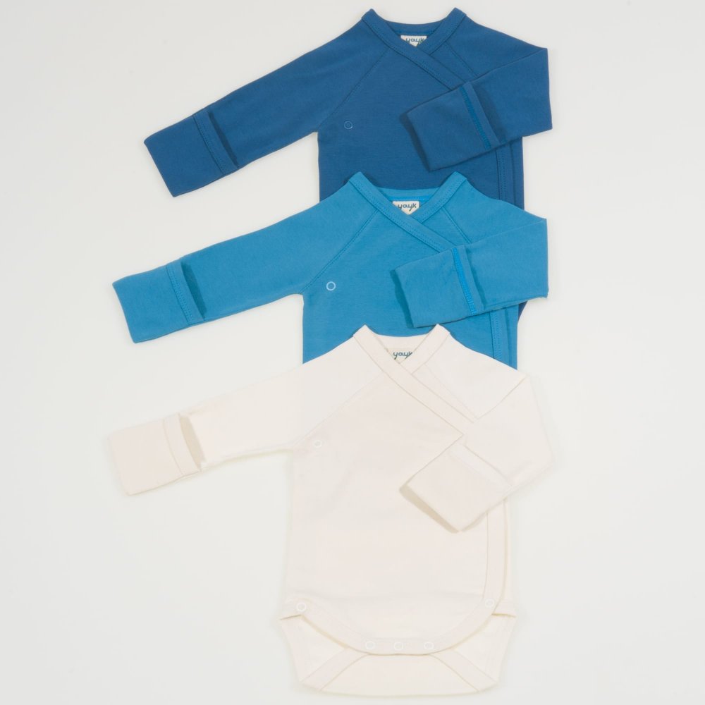 Organic cotton side-snaps long-sleeve bodysuit with gloves - set of 3 pieces | liloo