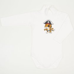 Blanc de blanc turtleneck bodysuit with pirate tiger print