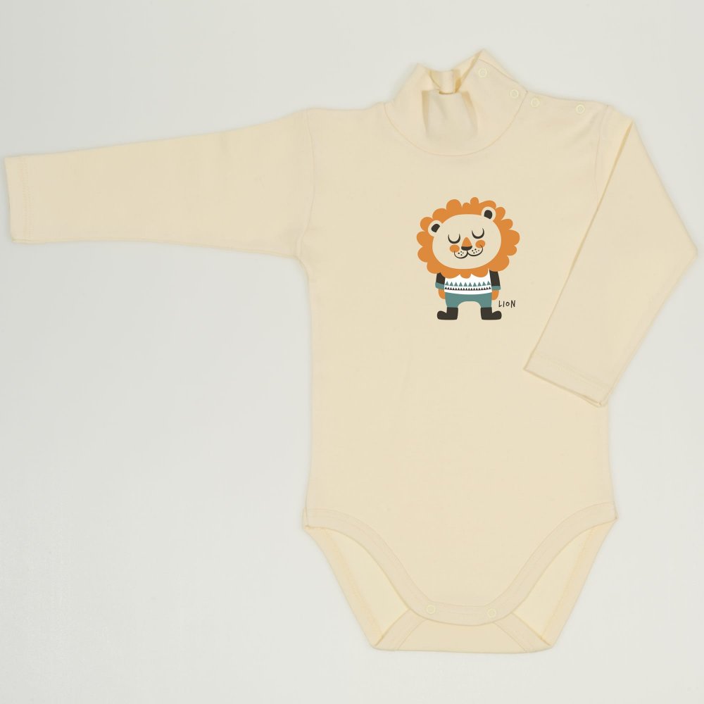 Vanilla custard turtleneck bodysuit with lion print | liloo