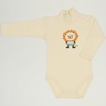 Vanilla custard turtleneck bodysuit with lion print | liloo