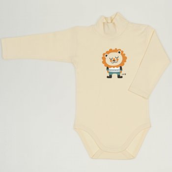 Vanilla custard turtleneck bodysuit with lion print | liloo