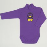 Body maneca lunga tip helanca (maleta) mov deep lavender imprimeu colorat pinguinul Tux | liloo