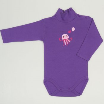 Purple deep lavender turtleneck bodysuit with sea nettle print | liloo