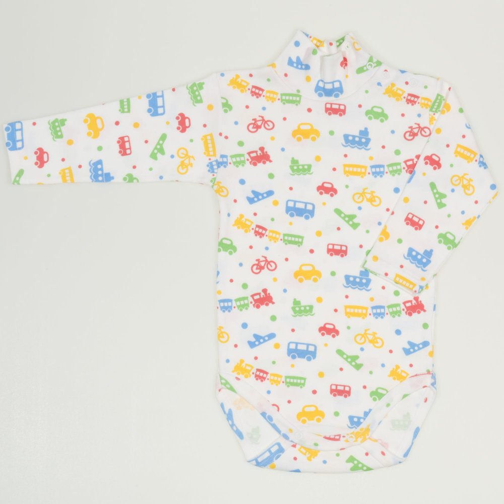 White turtleneck bodysuit with transport toys print | liloo