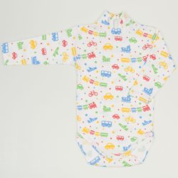 White turtleneck bodysuit with transport toys print