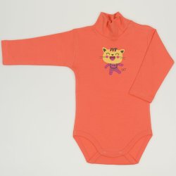 Salmon living coral turtleneck bodysuit with cool cat print