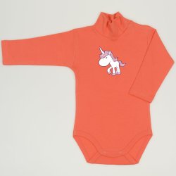 Salmon living coral turtleneck bodysuit with unicorn print