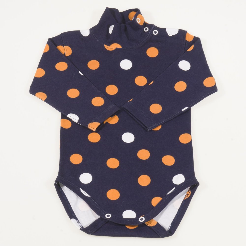 Body maneca lunga tip helanca (maleta) bumbac organic bleumarin cu buline | liloo 