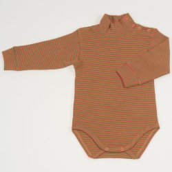 Brown turtleneck bodysuit with colour stripes print - organic cotton
