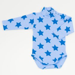 Blue turtleneck bodysuit with stars print - organic cotton