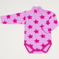 Pink turtleneck bodysuit with stars print - organic cotton