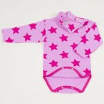 Pink turtleneck bodysuit with stars print - organic cotton | liloo