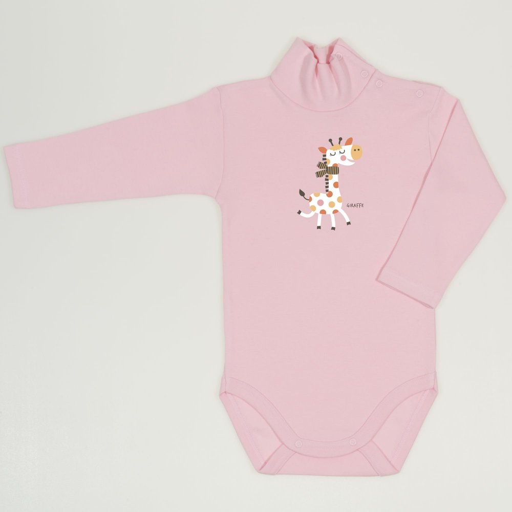 Orchid pink turtleneck bodysuit with giraffe print | liloo