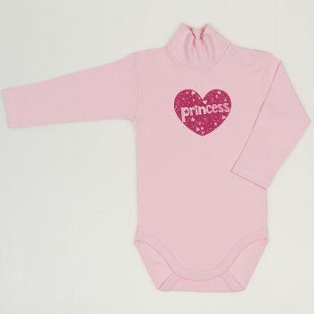 Orchid pink turtleneck bodysuit with princess print