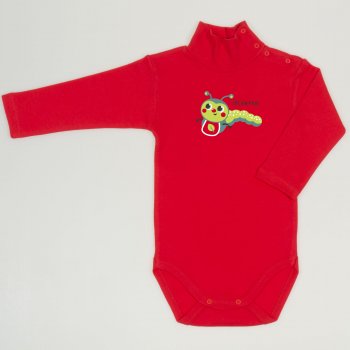 Red tomato turtleneck bodysuit with worm print