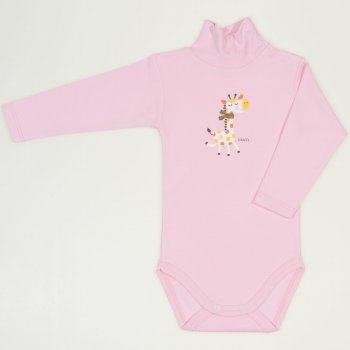 Pink turtleneck bodysuit with coloured giraffe print