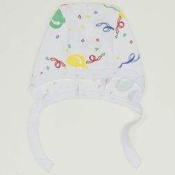White baby bonnet with balloons print