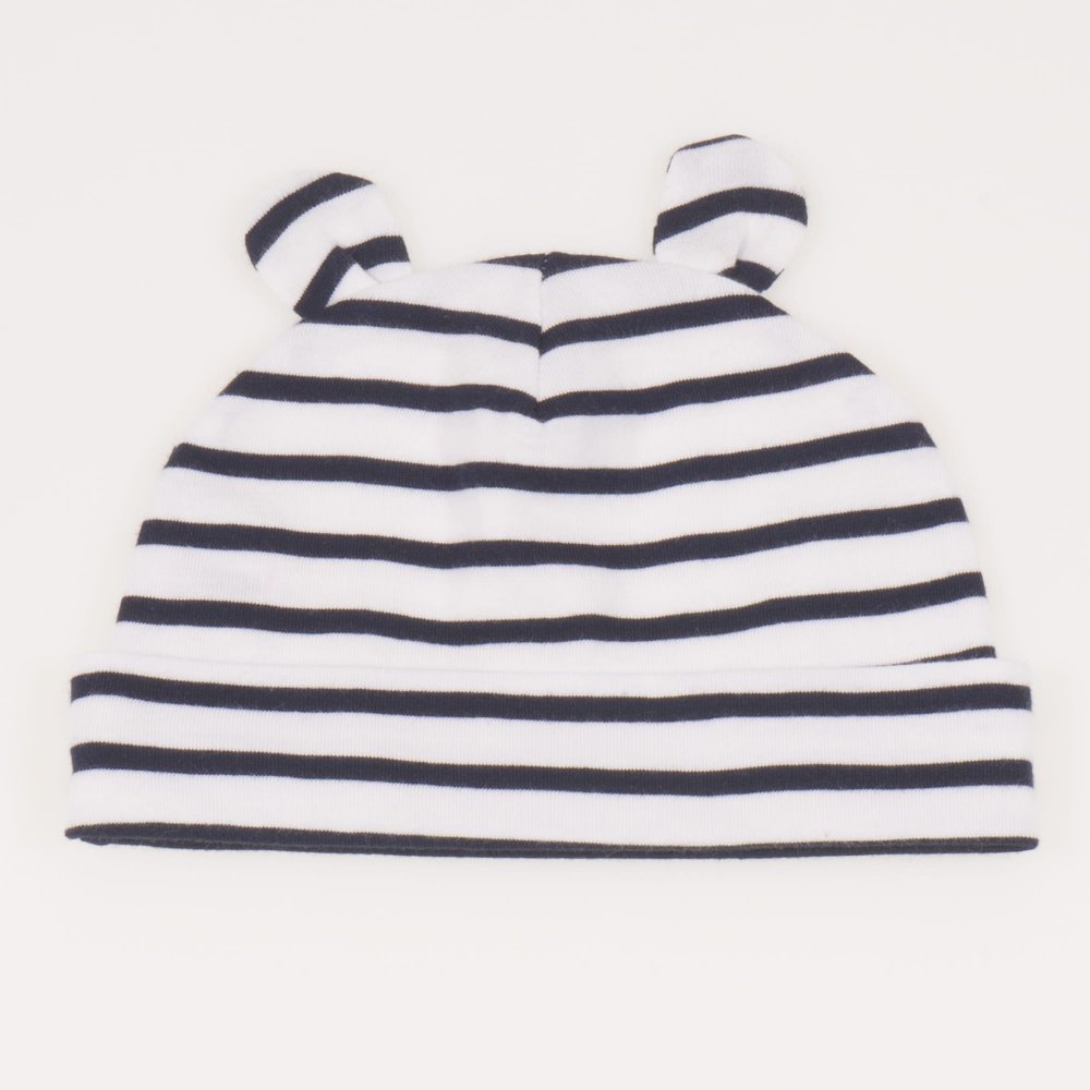 White baby hat with toy ears with black stripes | liloo