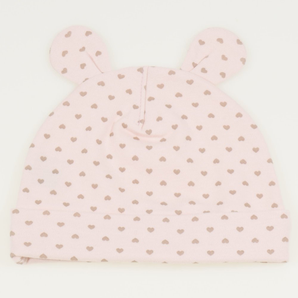 Salmon organic cotton baby hat with toy ears with hearts print | liloo