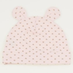 Salmon organic cotton baby hat with toy ears with hearts print