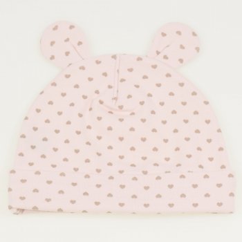 Salmon organic cotton baby hat with toy ears with hearts print