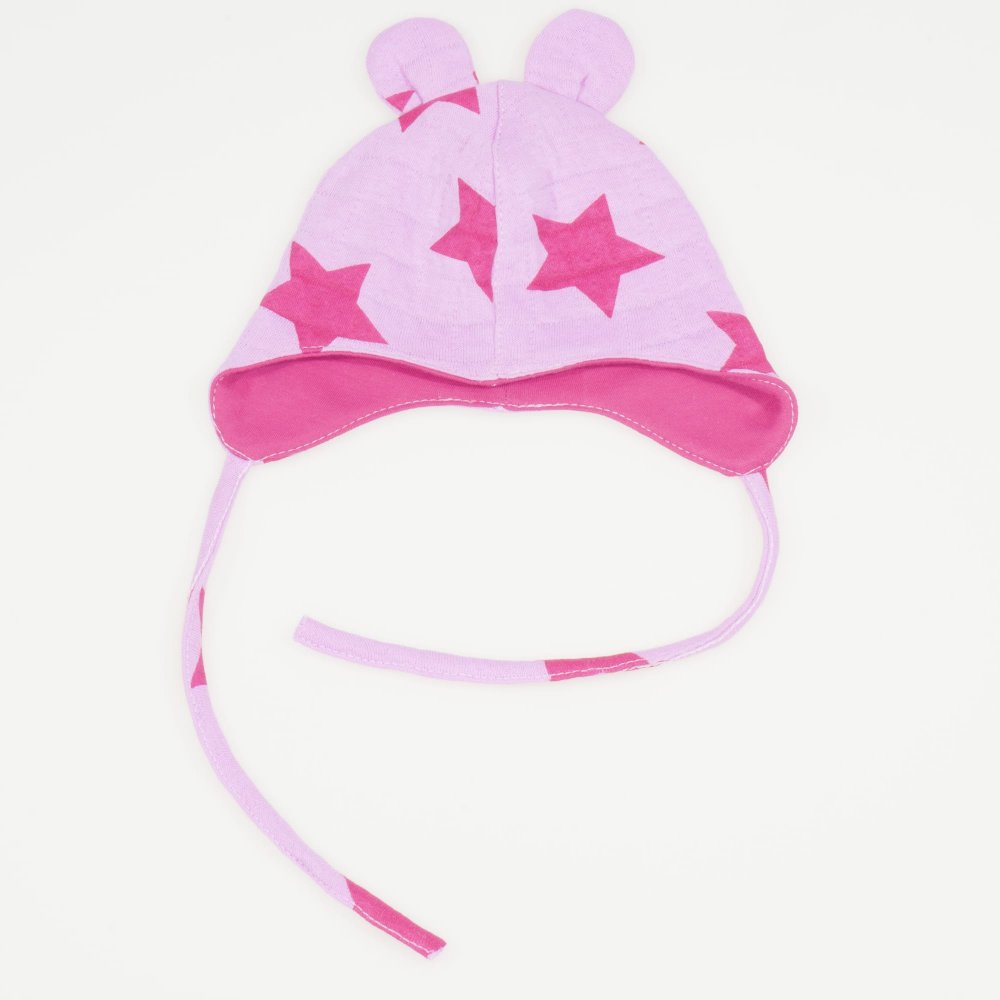 Pink organic cotton baby hat with toy ears with stars print | liloo