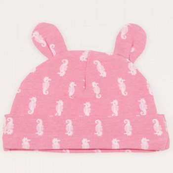 Salmon baby hat with toy ears with sea horses print | liloo