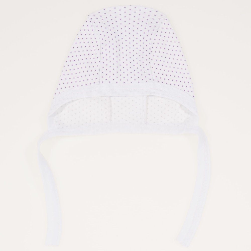 White with purple dots baby bonnet | liloo