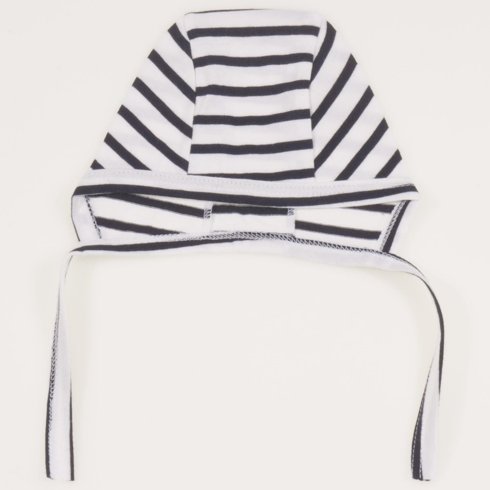 White baby bonnet with black stripes | liloo