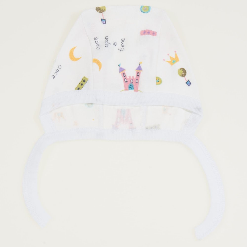 White baby bonnet with castle print | liloo