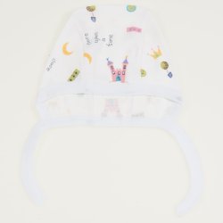 White baby bonnet with castle print