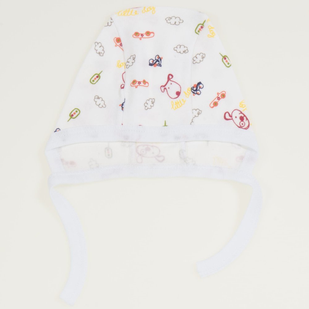 White baby bonnet with little dog print | liloo