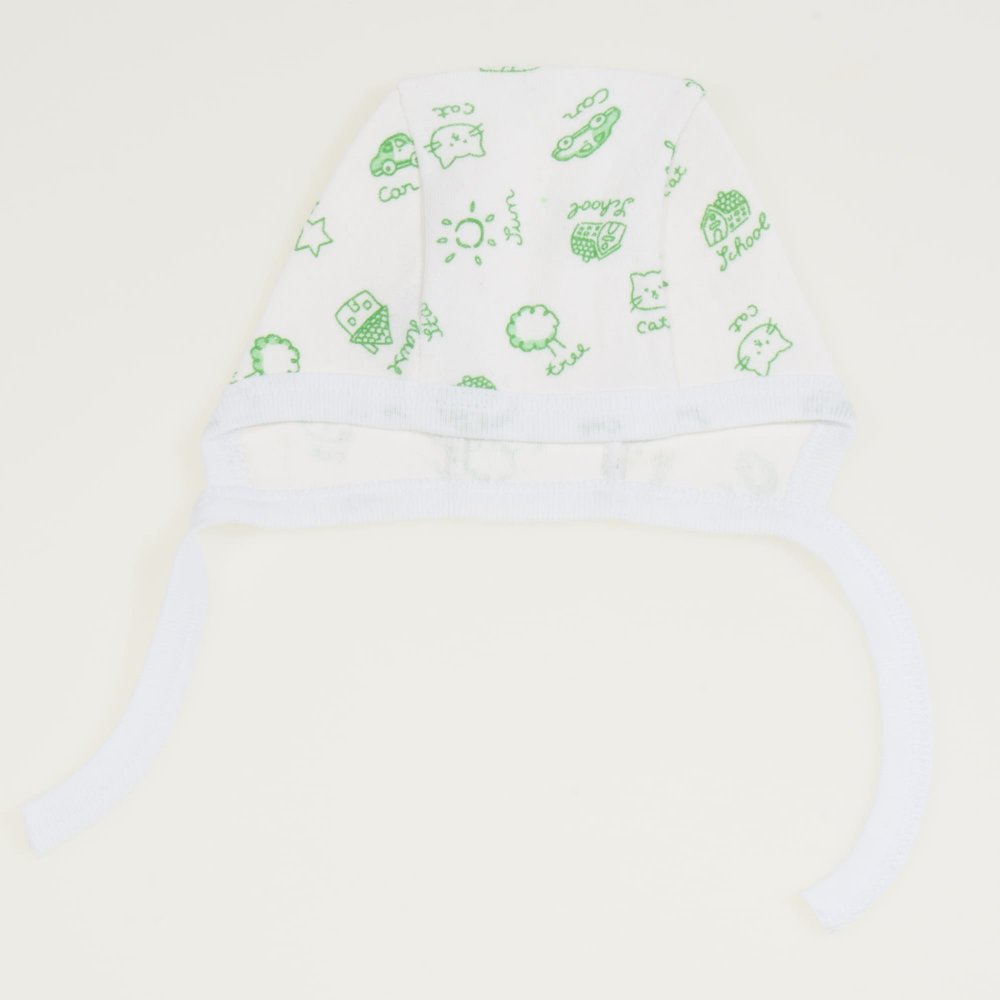 White baby bonnet with cars and house print | liloo