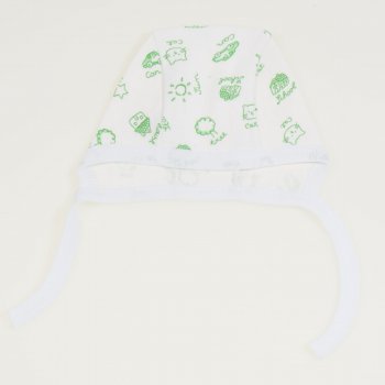 White baby bonnet with cars and house print