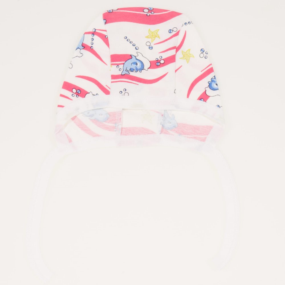 White baby bonnet with dolphin print | liloo