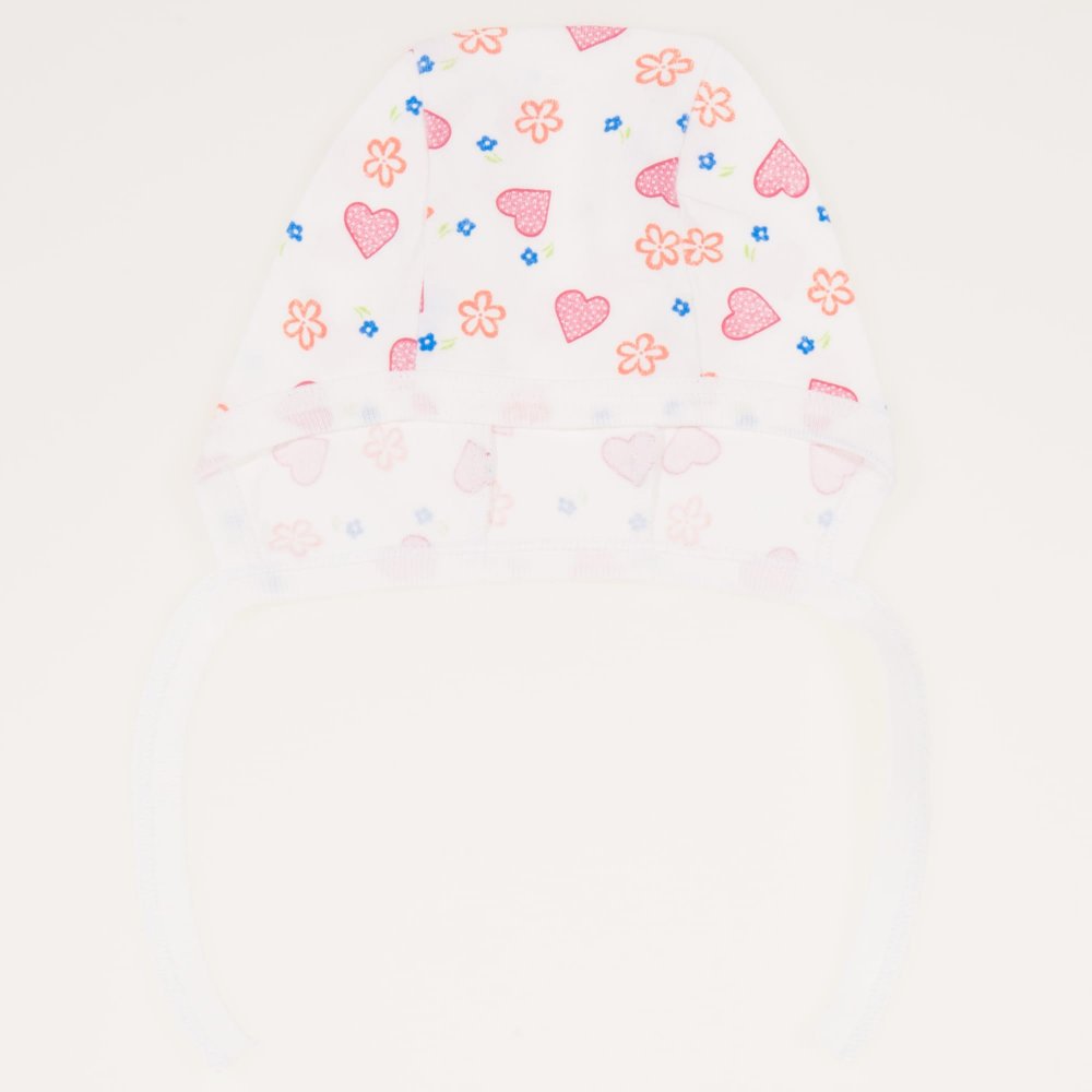 White baby bonnet with flowers and heart print | liloo