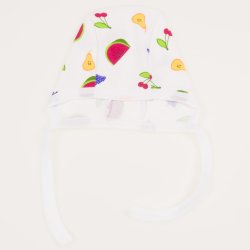 White baby bonnet with fruit print